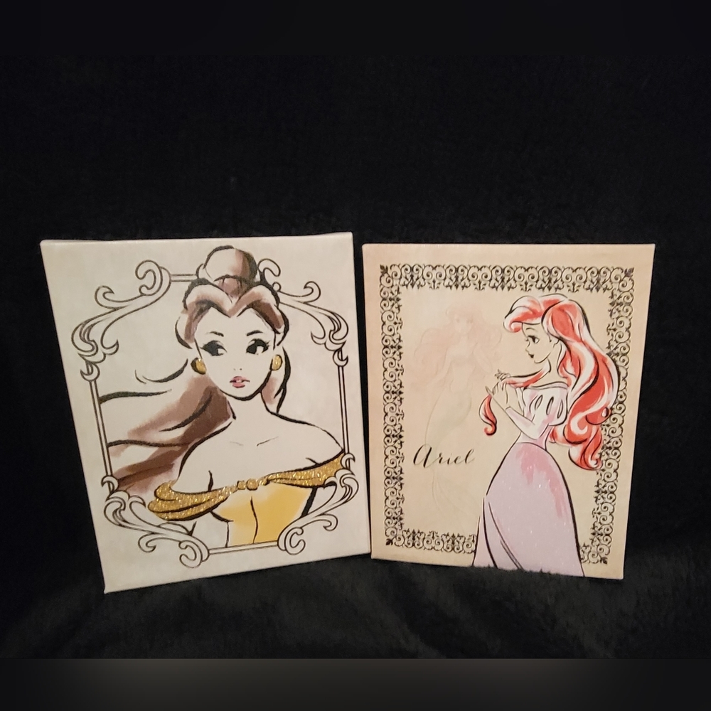 Disney Princess Belle and Ariel Canvas Pictures - Excellent Condition